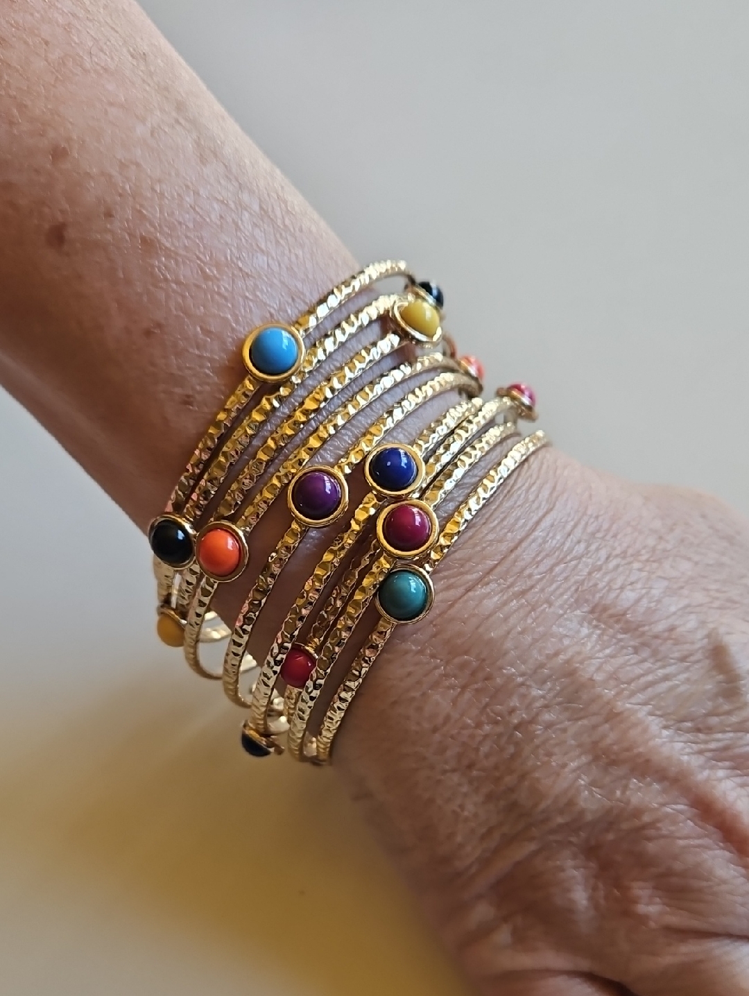 Nordstrom Gold-Tone Multi-Colored Enamel Stone Bangle Bracelet Set Of 9